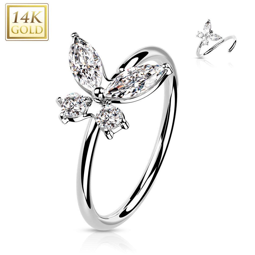 14K Gold Butterfly Nose Hoop